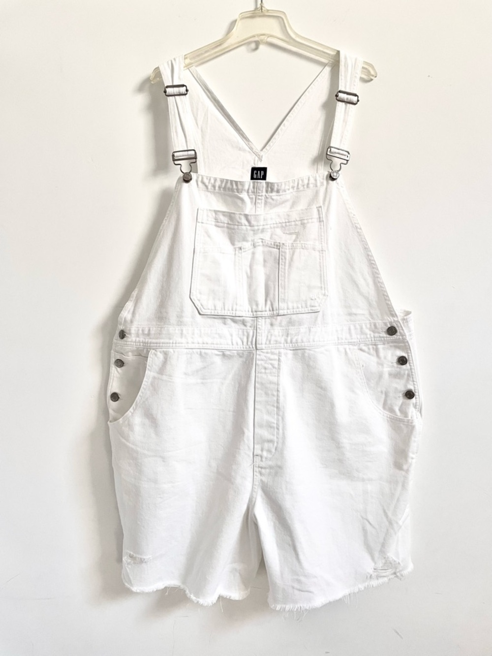 GAP White Denim Short Overalls with Front Bib Pocket